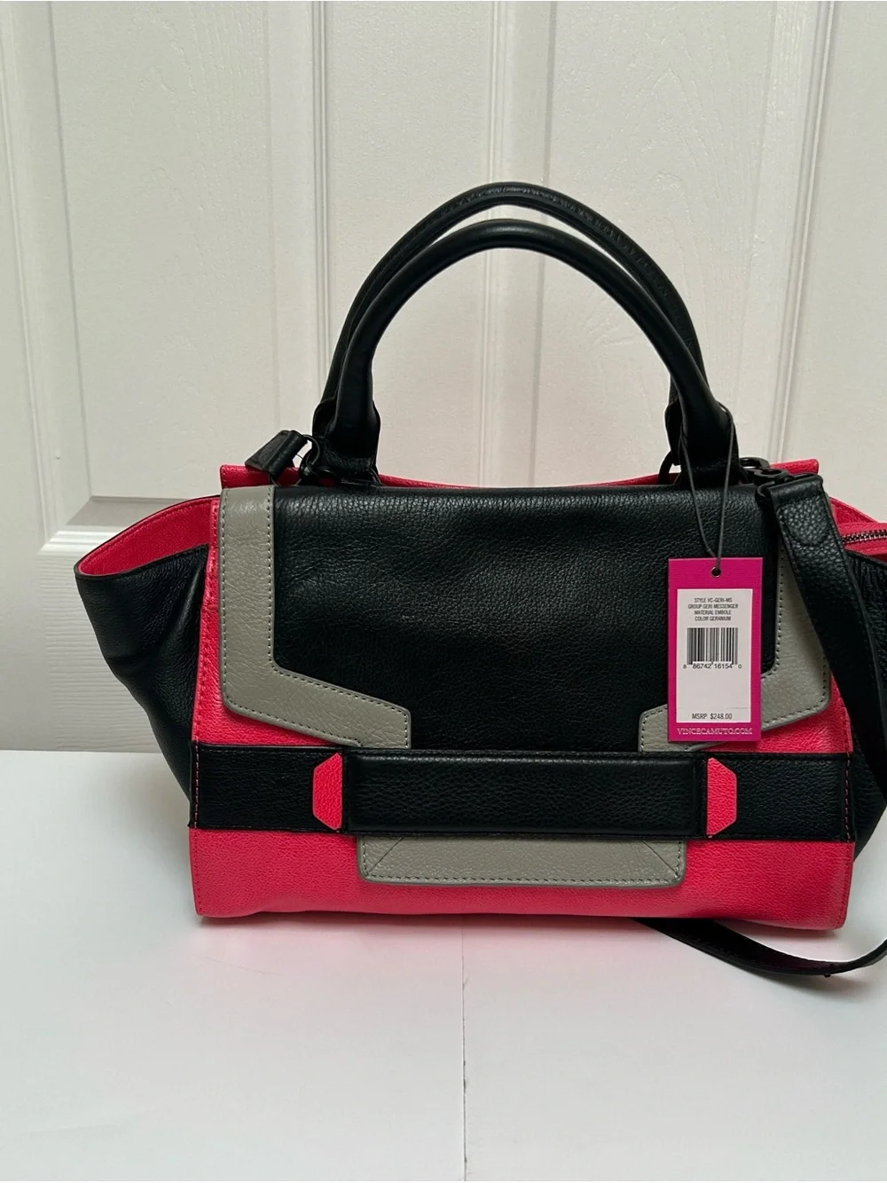 Vince Camuto Black, Pink & Gray Colorblock Leather Satchel Bag